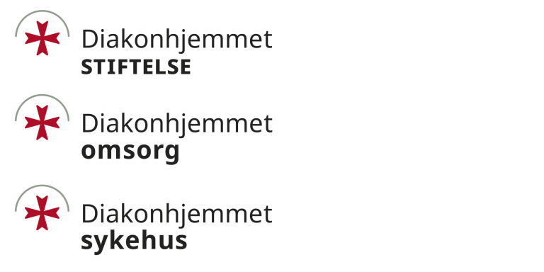 Logoer for Diakonhjemmet stiftelse, Diakonhjemmet omsorg og Diakonhjemmet sykehus. 